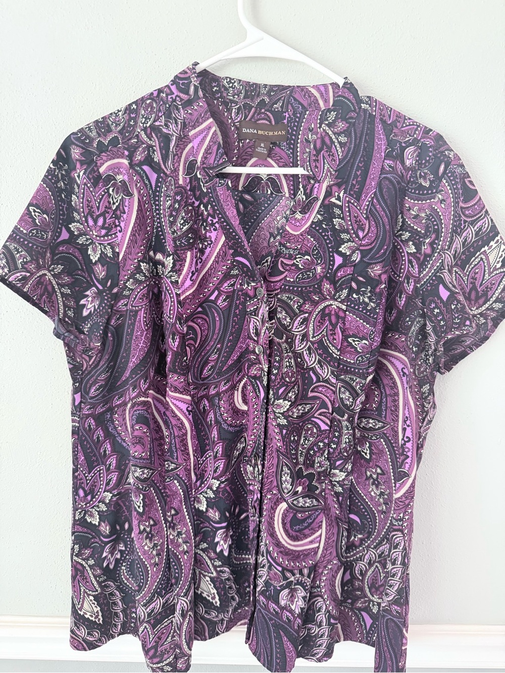 Dana Buchman short sleeve fitted Women's Button Up Blouse Size XL